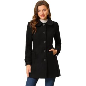 imageAllegra K Womens Peter Pan Collar Overcoat Winter Buttoned Single Breasted Long CoatBlack