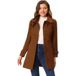 imageAllegra K Womens Peter Pan Collar Overcoat Winter Buttoned Single Breasted Long CoatBrown