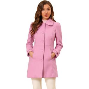 imageAllegra K Womens Peter Pan Collar Overcoat Winter Buttoned Single Breasted Long CoatCharm Pink