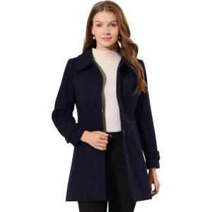 imageAllegra K Womens Peter Pan Collar Overcoat Winter Buttoned Single Breasted Long CoatDark Blue