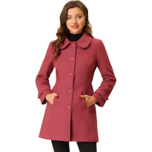 imageAllegra K Womens Peter Pan Collar Overcoat Winter Buttoned Single Breasted Long CoatDull Red