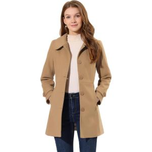 imageAllegra K Womens Peter Pan Collar Overcoat Winter Buttoned Single Breasted Long CoatKhaki