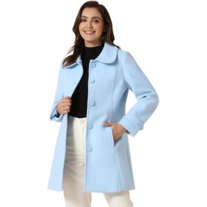 imageAllegra K Womens Peter Pan Collar Overcoat Winter Buttoned Single Breasted Long CoatLight Blue