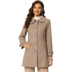 imageAllegra K Womens Peter Pan Collar Overcoat Winter Buttoned Single Breasted Long CoatLight Brown