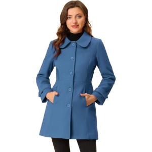 imageAllegra K Womens Peter Pan Collar Overcoat Winter Buttoned Single Breasted Long CoatMarine Blue