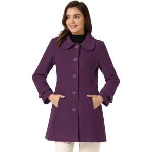 imageAllegra K Womens Peter Pan Collar Overcoat Winter Buttoned Single Breasted Long CoatPurplish Red