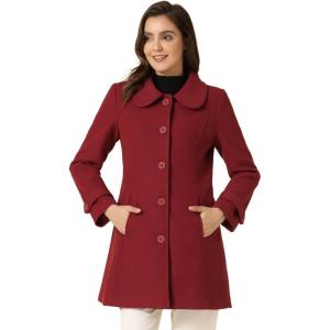 imageAllegra K Womens Peter Pan Collar Overcoat Winter Buttoned Single Breasted Long CoatRed