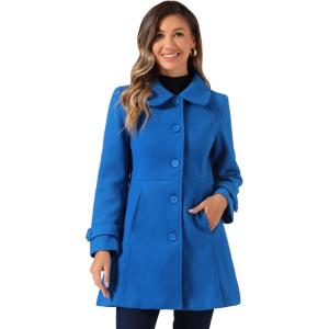 imageAllegra K Womens Peter Pan Collar Overcoat Winter Buttoned Single Breasted Long CoatRoyal Blue