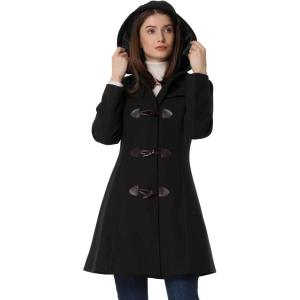 imageAllegra K Womens Winter Overcoat Midthigh Hooded Toggle Duffle Long CoatBlack