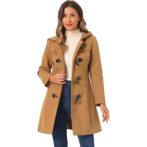 imageAllegra K Womens Winter Overcoat Midthigh Hooded Toggle Duffle Long CoatCamel