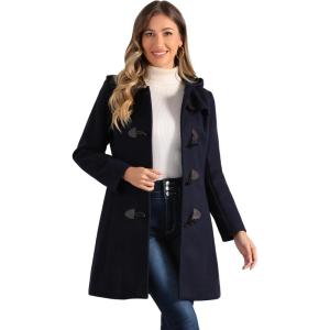 imageAllegra K Womens Winter Overcoat Midthigh Hooded Toggle Duffle Long CoatDark Blue