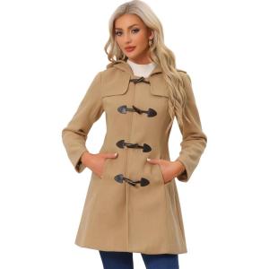 imageAllegra K Womens Winter Overcoat Midthigh Hooded Toggle Duffle Long CoatKhaki