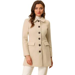 imageAllegra K Womens Winter Overcoat Peter Pan Collar Flap Pocket Single Breasted CoatBeige