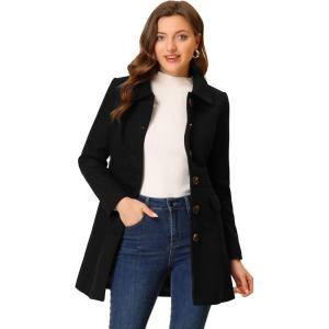 imageAllegra K Womens Winter Overcoat Peter Pan Collar Flap Pocket Single Breasted CoatBlack