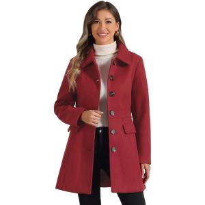 imageAllegra K Womens Winter Overcoat Peter Pan Collar Flap Pocket Single Breasted CoatDark Red