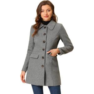 imageAllegra K Womens Winter Overcoat Peter Pan Collar Flap Pocket Single Breasted CoatGrey