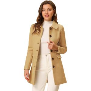 imageAllegra K Womens Winter Overcoat Peter Pan Collar Flap Pocket Single Breasted CoatKhaki