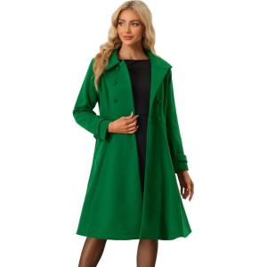 imageAllegra K Womens Winter Overcoat a Line Trench Coat Lapel Collar Swing Double Breasted Long Dress CoatGreen