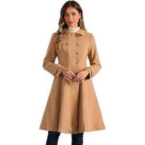 imageAllegra K Womens Winter Overcoat a Line Trench Coat Lapel Collar Swing Double Breasted Long Dress CoatKhaki