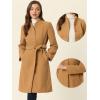 imageAllegra K MidLength Overcoat for Womens Single Breasted Collarless Belted Elegant Winter CoatsKhaki