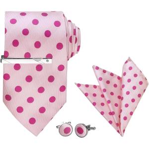 imageAllegra K Mens Polka Dots Selftied Tie Handkerchief Clip Cufflinks Wedding Business Necktie SetsPink Fuchsia