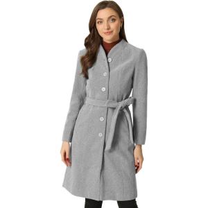 imageAllegra K MidLength Overcoat for Womens Single Breasted Collarless Belted Elegant Winter CoatsGrey