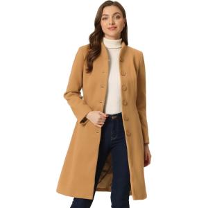 imageAllegra K MidLength Overcoat for Womens Single Breasted Collarless Belted Elegant Winter CoatsKhaki