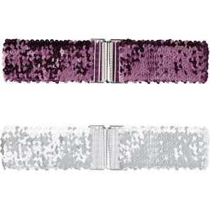 imageAllegra K Womens Glitter Wide Waist Belts Interlock Buckles Sequins Decor Stretchy Belts 2PCSDark Purple