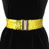 imageAllegra K Ladies Shinny Wide Waist Belts Interlock Buckles Sequins Decor Stretchy Belts for Women 2PCSGold