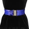 imageAllegra K Ladies Shinny Wide Waist Belts Interlock Buckles Sequins Decor Stretchy Belts for Women 2PCSRoyal Blue