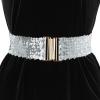 imageAllegra K Ladies Shinny Wide Waist Belts Interlock Buckles Sequins Decor Stretchy Belts for Women 2PCSSilver