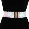 imageAllegra K Womens Elastic Waist Belts Interlock Buckles Sequins Decor Stretchy Wide Belts 2PCSCarnation