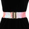 imageAllegra K Womens Elastic Waist Belts Interlock Buckles Sequins Decor Stretchy Wide Belts 2PCSPink
