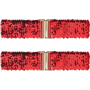 imageAllegra K Ladies Shinny Wide Waist Belts Interlock Buckles Sequins Decor Stretchy Belts for Women 2PCSRed