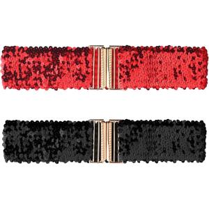 imageAllegra K Womens Elastic Waist Belts Interlock Buckles Sequins Decor Stretchy Wide Belts 2PCSRed