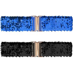 imageAllegra K Womens Elastic Waist Belts Interlock Buckles Sequins Decor Stretchy Wide Belts 2PCSRoyal Blue