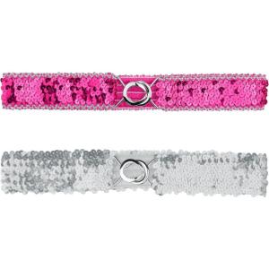 imageAllegra K Womens Glitter Skinny Stretchy Waist Belts Sequins Decor Elastic Belts for DressesSilver Side Rose Red