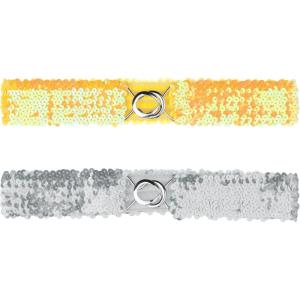 imageAllegra K Womens Glitter Skinny Stretchy Waist Belts Sequins Decor Elastic Belts for DressesYellow