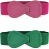 imageAllegra K 2pcs Womens Elastic Waist Belt Interlock 8shaped Faux Leather Buckle BeltsGreen  Rose Red