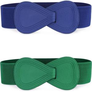 imageAllegra K 2pcs Womens Elastic Waist Belt Interlock 8shaped Faux Leather Buckle BeltsGreen  Blue