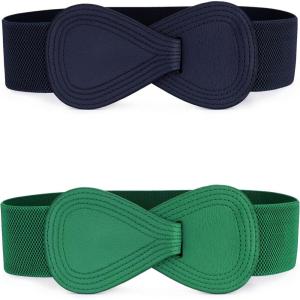 imageAllegra K 2pcs Womens Elastic Waist Belt Interlock 8shaped Faux Leather Buckle BeltsGreen  Navy Blue