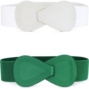 imageAllegra K 2pcs Womens Elastic Waist Belt Interlock 8shaped Faux Leather Buckle BeltsGreen  White