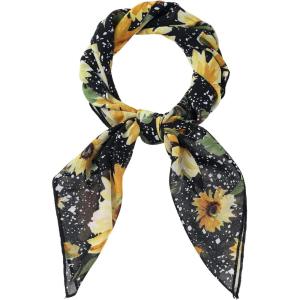 imageAllegra K Women Chiffon Scarves  276quot X276quot  Floral Print Square Kerchief Neck Scarf NeckerchiefBlack Sunflower