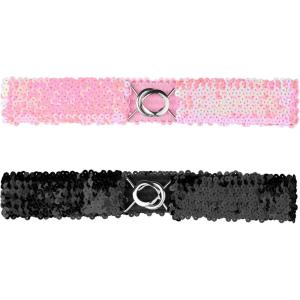 imageAllegra K Womens Glitter Skinny Stretchy Waist Belts Sequins Decor Slim Elastic Belts 2PCSPink
