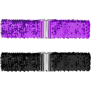 imageAllegra K Womens Glitter Stretchy Waist Belts Interlock Buckles Sequins Decor Wide Elastic Belts 2PCSLight Purple