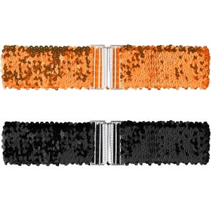 imageAllegra K Womens Glitter Stretchy Waist Belts Interlock Buckles Sequins Decor Wide Elastic Belts 2PCSOrange
