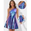 imageAllegra K Sparkle Dress for Womens Disco Party One Shoulder Sleeveless Holographic Metallic DressesBlue Purple