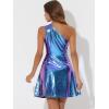 imageAllegra K Sparkle Dress for Womens Disco Party One Shoulder Sleeveless Holographic Metallic DressesBlue Purple