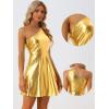 imageAllegra K Sparkle Dress for Womens Disco Party One Shoulder Sleeveless Holographic Metallic DressesGold