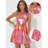 imageAllegra K Sparkle Dress for Womens Disco Party One Shoulder Sleeveless Holographic Metallic DressesHolographic Pink